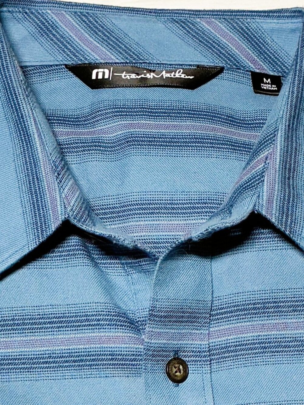 Travis Mathew Men's Size Medium Blue Striped Long Sleeve Button-Up Shirt